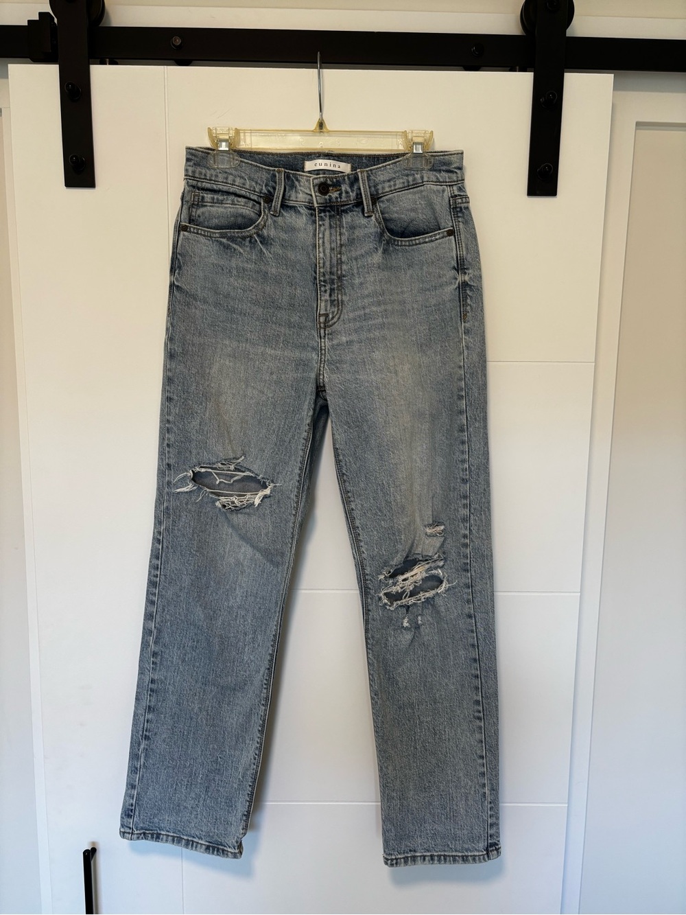 Eunina Light Blue Distressed Straight-Leg Jeans